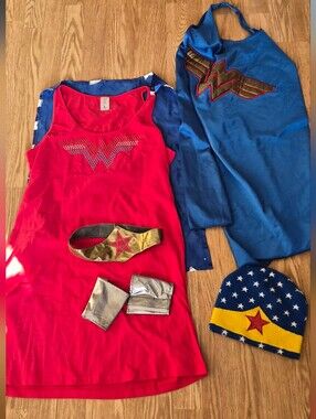 Wonder Woman-Inspired Kids Superhero Costume Set - Red & Blue with Gold Accents